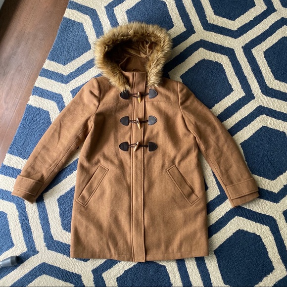 🍂 CHIC TAN FAUX FUR WOOL BLEND HOODED WINTER JACKET! - Picture 8 of 16